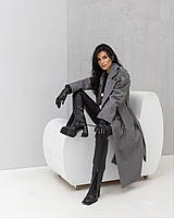 Пальто женское демисезонное, двубортное, шерстяное, элегантное, весеннее, осеннее деловое, Серый, 46
