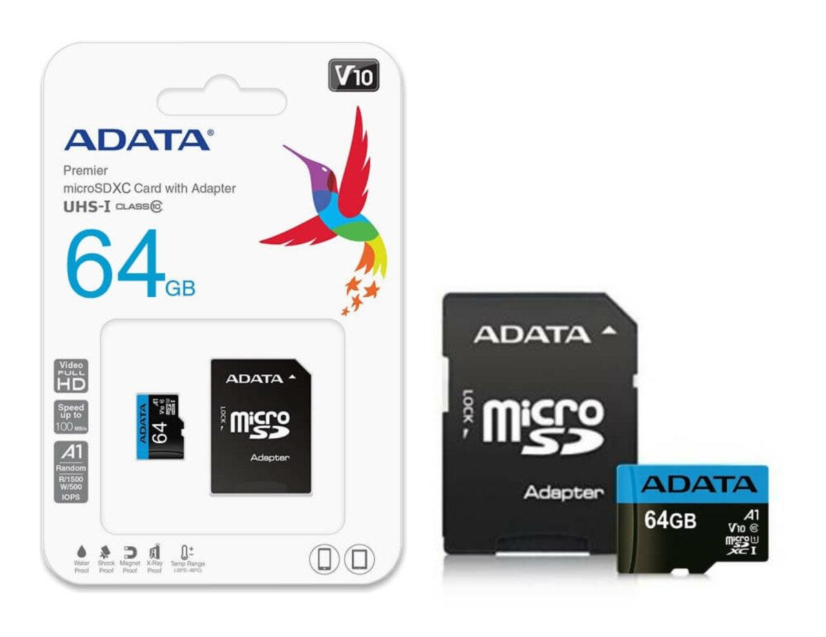 MicroSDXC (UHS-1) A-DATA Premier 64Gb Class 10 A1 (R-100Mb/s) (adapter SD) - фото 2 - id-p1982566258