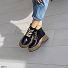 Жіночі демісезонні шкіряні черевики на шнурку та бежевій підошві 36-40, фото 8