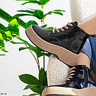 Жіночі демісезонні шкіряні черевики на шнурку та бежевій підошві 36-40, фото 6