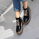 Жіночі демісезонні шкіряні черевики на шнурку та бежевій підошві 36-40, фото 3