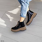 Жіночі демісезонні шкіряні черевики на шнурку та бежевій підошві 36-40, фото 7