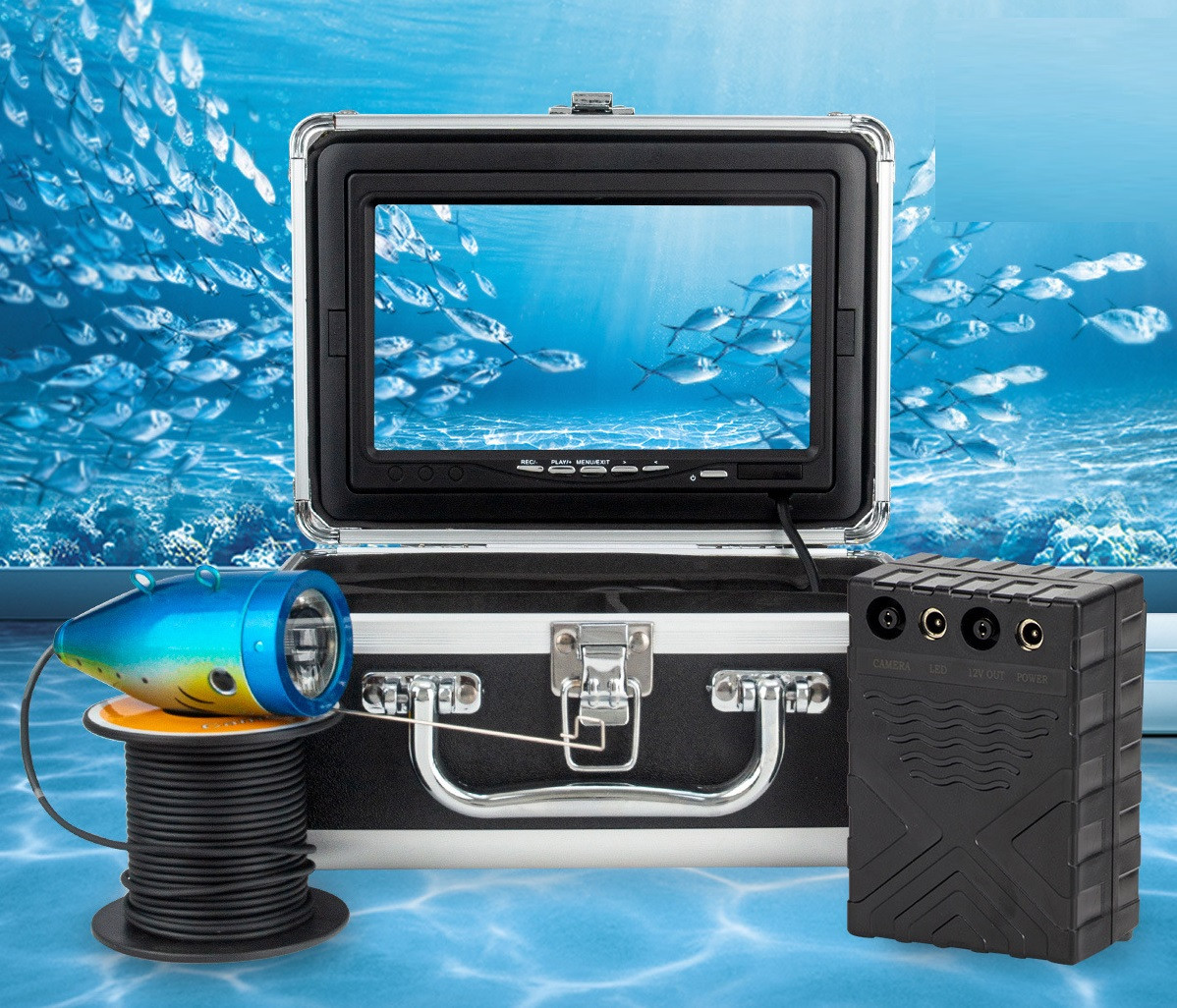 Камера підводна для рибалок Sinspan 7" 15 м 4500mAh з управлінням світла + Кейс, фото 1