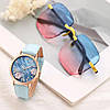 Жіночий модний комплект кварцовий наручний годинник та окуляри колір рожевий та блакитний, фото 2