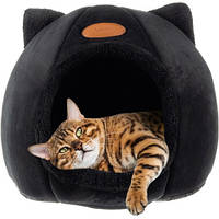 Плюшевая лежанка для кошек Purlov 21947, кровать для кошек, спальное место для домашних животных, Черный