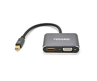 Конвертер VEGGIEG MD2-M MiniDisplay Port (тато) на HDMI (мама) + VGA (мама), 25cm, Silver, Пакет