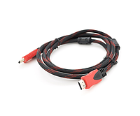 Кабель Merlion HDMI-HDMI 25m, v1.4, OD-7.4mm, 2 фільтра, обплетення, круглий Black / RED, коннектор RED /