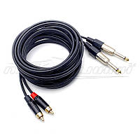 Кабель 2x jack 6.3 mm to 2RCA металл в экране, высокое качество