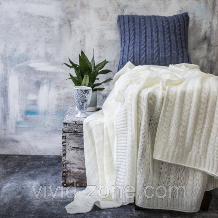 Плед вʼязаний Vividzone КЛАСИК 140*240 молочний