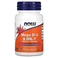 NOW Mega D-3 & MK-7 180 mcg (5,000 IU) 60 растительных капсул