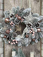 Новогодний венок на двери Гламур, д 38-40 см, рождественский венок на двери.