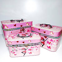 Набір боксів для косметики 3 шт. рожевий з дівчинкою