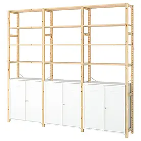 3 секції/шафа/полиці, сосна/білий, 259х30х226 см IVAR (094.039.45) IKEA