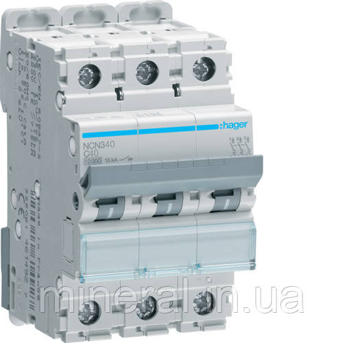 Автоматичний вимикач 3P 10kA C-40A 3M, Hager, (NCN340)