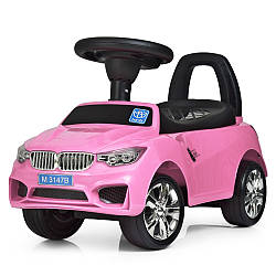 Толокар машинка каталка для дівчинки Bambi BMW 3147B-8 Рожева Каталка-толокар дитяча музична
