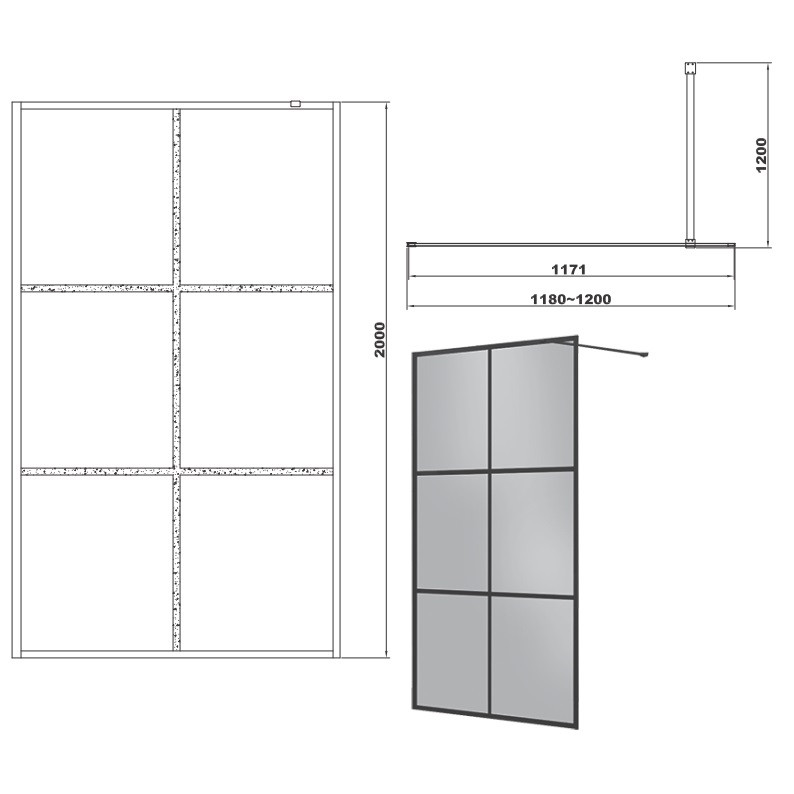 Стенка стеклянная для душа с держателем 200x120см DEVIT ART 8мм 197537 FEN3240B - фото 2 - id-p2101913251