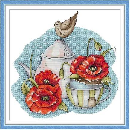 Набір для вишивання за нанесеною на канву схемою "The Story of Flowers". AIDA 14CT printed 37*37 см