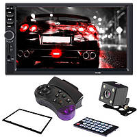 Автомагнітола 7" сенсорним екраном Lesko 7018B 2 DIN з камерою заднього виду, рамкою, пультом на кермо і TRV