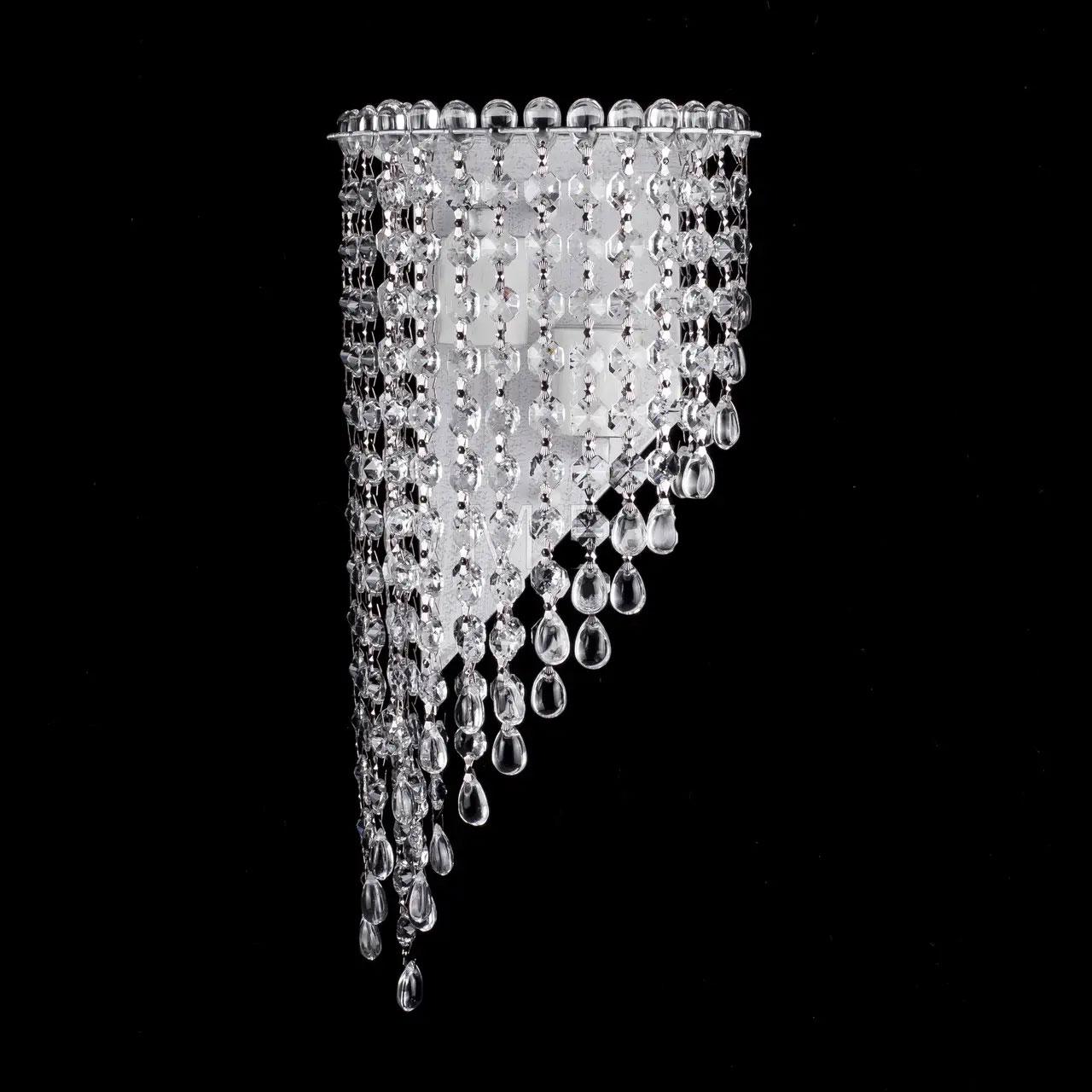 Кришталеве бра на 2 лампи E27 колір каркасу білий з хром патиною PM-P5-B1244/2W/WT+CH, фото 1