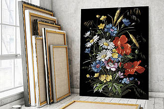 Картини за номерами 40*50 "Букет польових квітів" No1040, чорне полотно, Strateg