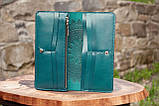 Темно-бірюзовий гаманець жіночий довгий шкіряний з орнаментом тисненням Тризуб Герб України Калина, фото 7