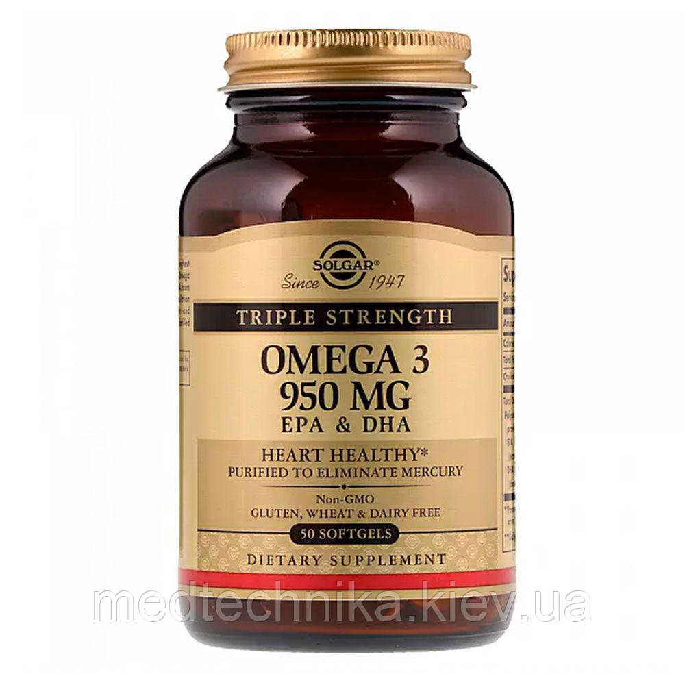 Омега-3 Потрійна сила, 950 мг, 50 капсул, Solgar, фото 1