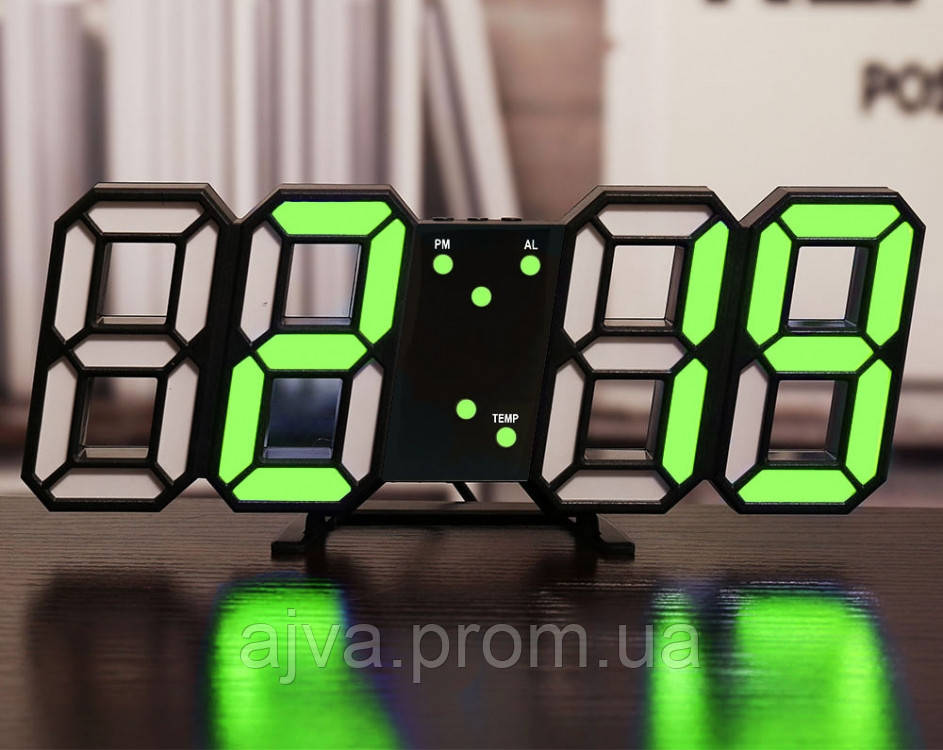 Світлодіодний цифровий годинник Black оclock (зелені цифри) h