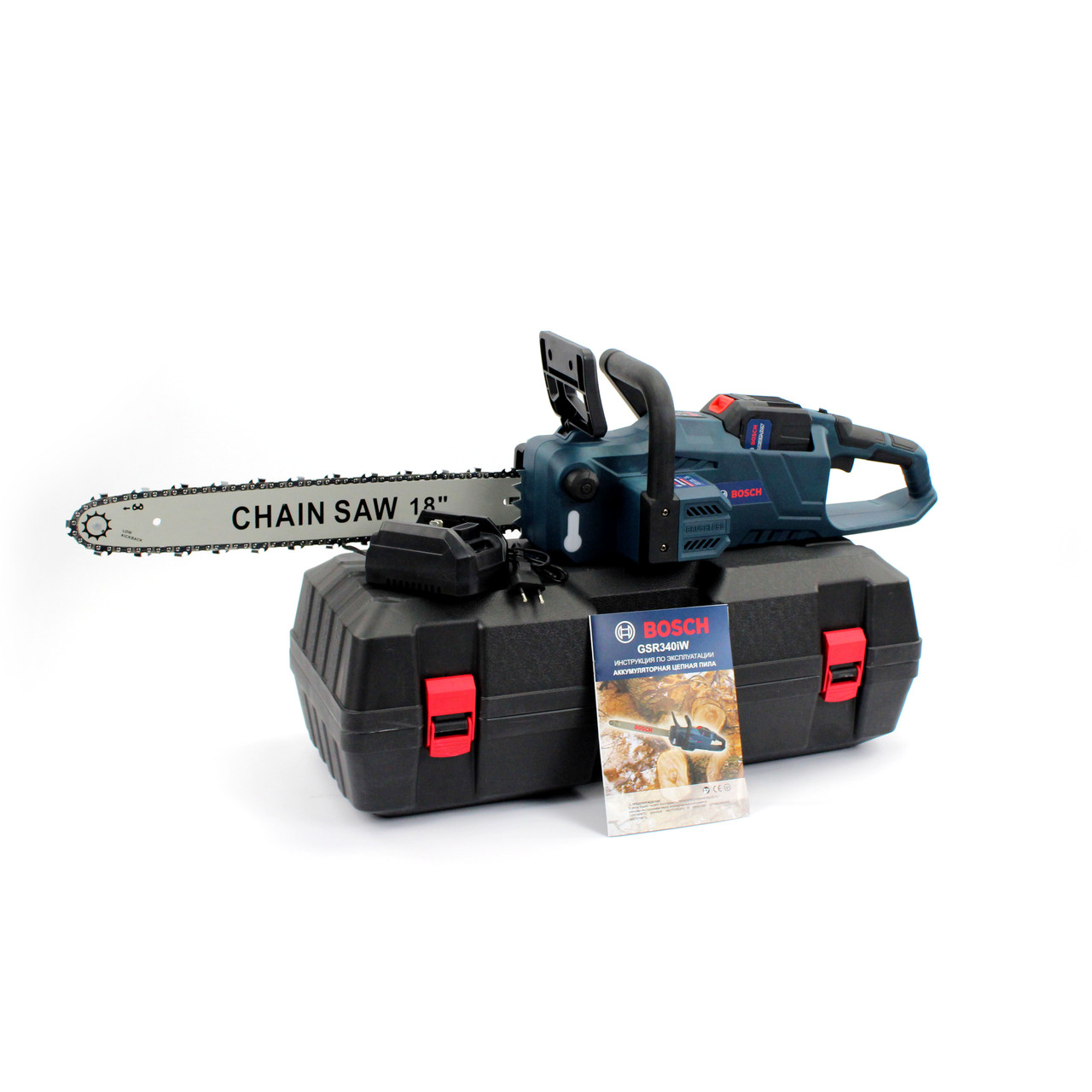 Акумуляторна пилка BOSCH GSR340iW (48V, 12AH, шина 45 см) з безключовою натяжкою ланцюга та ручним гальмом