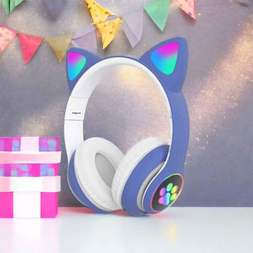 Навушники з вухами кота CAT STN-28 сині | Навушники з котячими вушками Бездротові навушники AX-510 cat ear