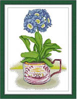 Набор для вышивания по нанесённой на канву схеме "Hydrangea in the Mug of Joy". AIDA 14CT printed 29*40 см