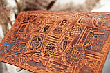 Жіночий гаманець з натуральної шкіри в рудому кольорі з тисненням "Марки ти штемпелі України" Жіночі портмоне, фото 8