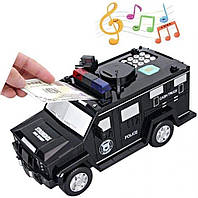 Копилка сейф Полицейская машина UKC электронная с кодовым замком и отпечатком пальца Черный