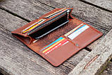 Жіночий гаманець з натуральної шкіри в рудому кольорі з тисненням "Марки ти штемпелі України" Жіночі портмоне, фото 6