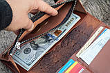 Жіночий гаманець з натуральної шкіри в рудому кольорі з тисненням "Марки ти штемпелі України" Жіночі портмоне, фото 9