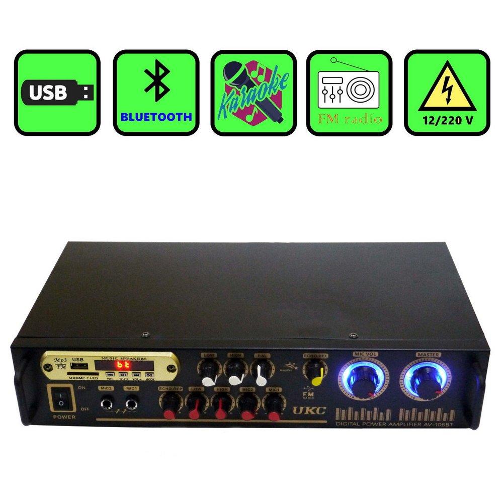 Усилитель мощности звука на 5 колонок UKC 1060AV Bluetooth с FM, караоке, USB, SD/MMC, с пультом ДУ HVN - фото 3 - id-p2101987941