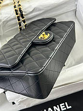 Жіноча чорна шкіряна сумка Classic Chanel Jumbo Case із золотим ланцюжком і логотипом стьобана сумка Шанель, фото 4