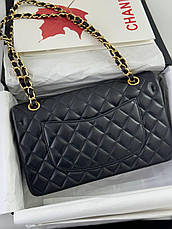 Жіноча чорна шкіряна сумка Classic Chanel Jumbo Case із золотим ланцюжком і логотипом стьобана сумка Шанель, фото 3