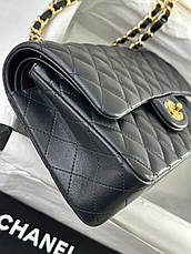 Жіноча чорна шкіряна сумка Classic Chanel Jumbo Case із золотим ланцюжком і логотипом стьобана сумка Шанель, фото 6