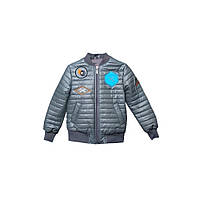 Куртка дитяча для хлопчика Trendy Tot 03-00784 демісезонна стьобана з нашивками від 4 до 6 років - сірий, 116