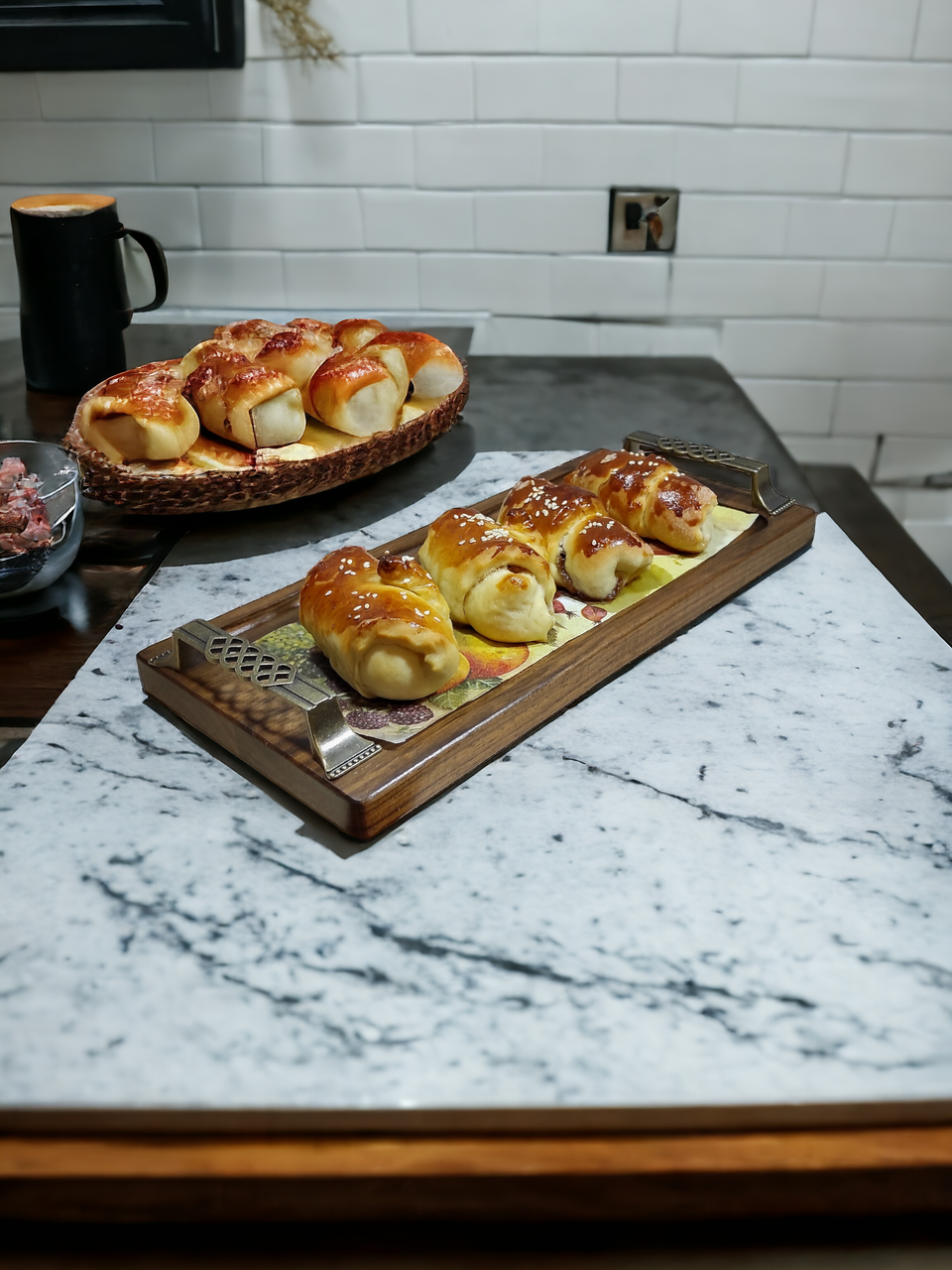 Дерев'яний піднос, таця для подачі страв Американський Горіх . 34-16см, фото 1