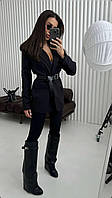 Женский удлиненный пиджак на пуговицах (черный, графит) 42-44 и 44-46 размеры (БЕЗ ПОЯСА)