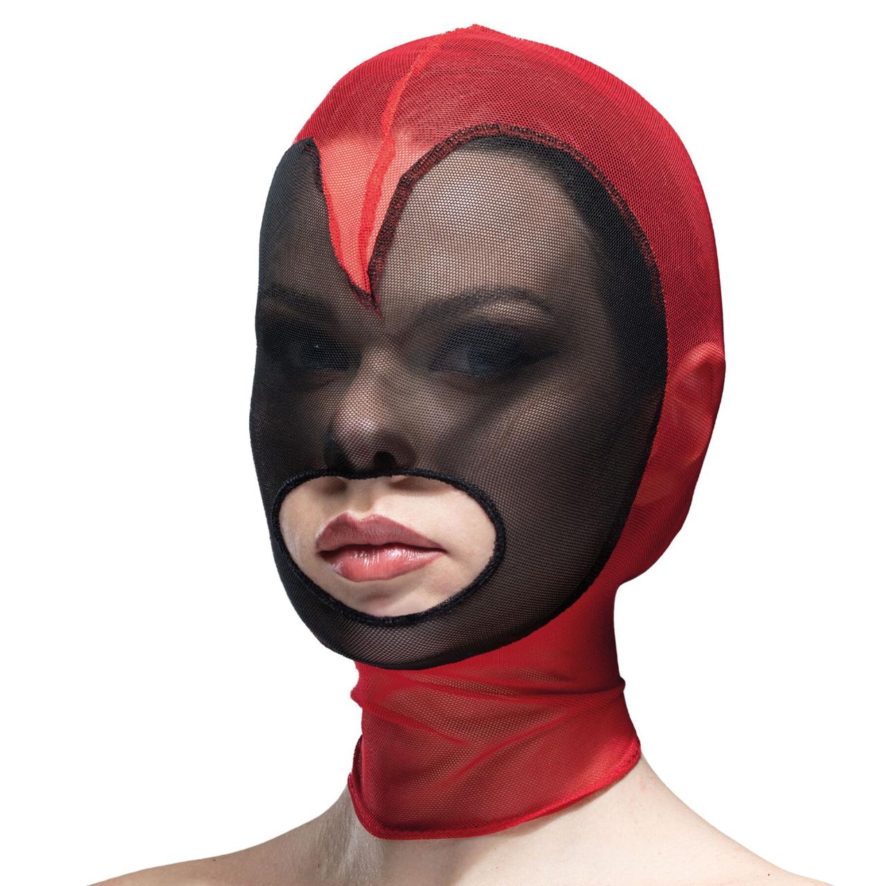 Маска серце сітка на голову з відкритим ротом Feral Feelings — Hearts Mask Red/Black, фото 1