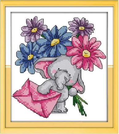 Набір для вишивання за нанесеною на канву схемою "The elephant messenger".AIDA 14CT printed , 19*21 см