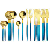 Набор столовых приборов 24 предмета, нержавеющая сталь, золотой и синий p