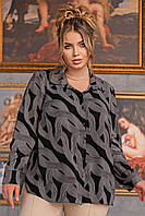 Черная женская классическая блузка рубашечного кроя батал с 54 по 60 размер