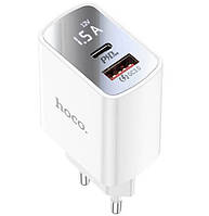 Адаптер сетевой HOCO DC27, USB, Type-C, 20W, 3A, PD, QC, белый p