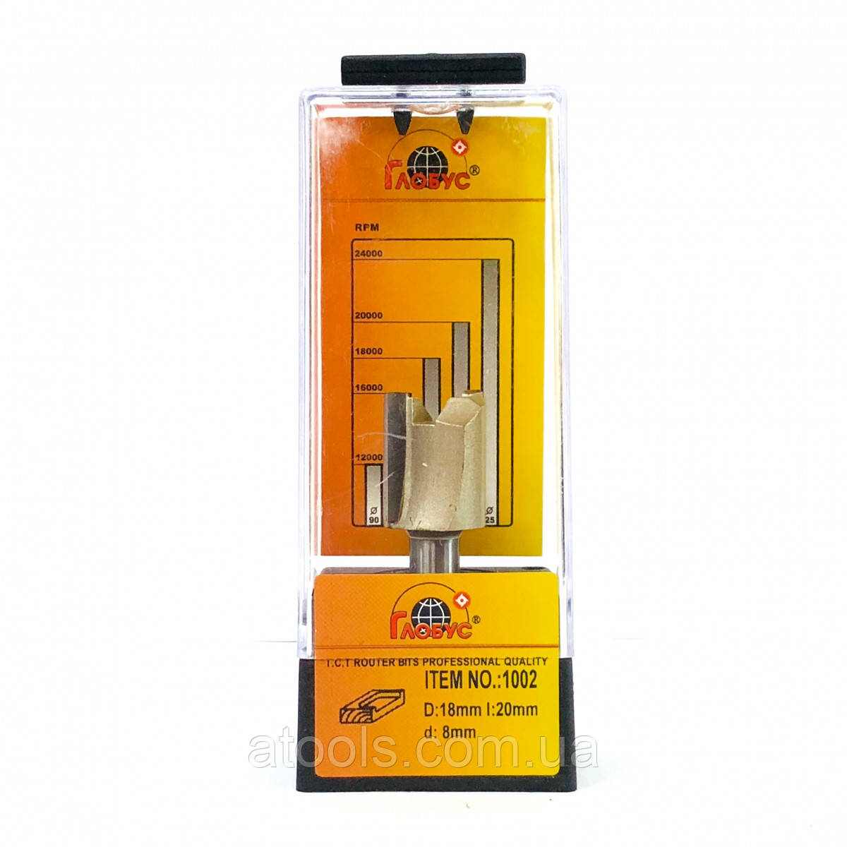 Фреза по дереву ГЛОБУС пазова пряма для вибірки під петлі 1002 D18 d8 L55 h20