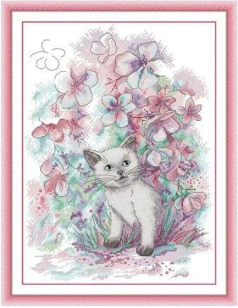 Набір для вишивання за нанесеною на канву схемою "Kitten in early spring". AIDA 14CT printed 31*41 см