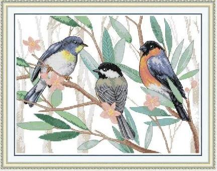 Набір для вишивання за нанесеною на канву схемою "Three Little Birds 6". AIDA 14CT printed 38*30 см