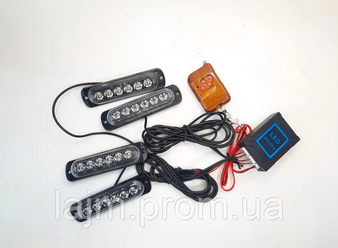 Стробоскоп під решітку 4шт 6LED I-BS-1-4-6LED-W з пультом 12-24V p (ID ...